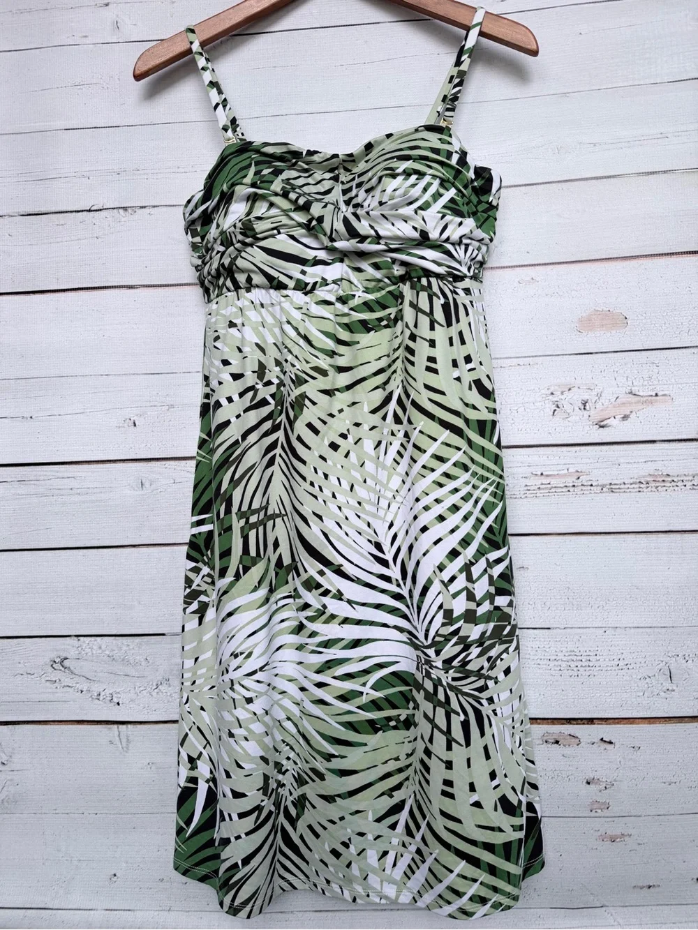 Soma Tropical Palm Leaf Twist-Front Bra Dress Green White - Medium
